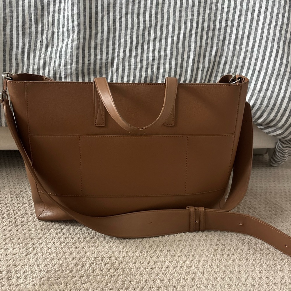 Calpak Brown Leather Laptop Tote Bag